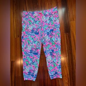 Lilly Pulitzer Neon Pink Blue Green Tropical Print Joggers